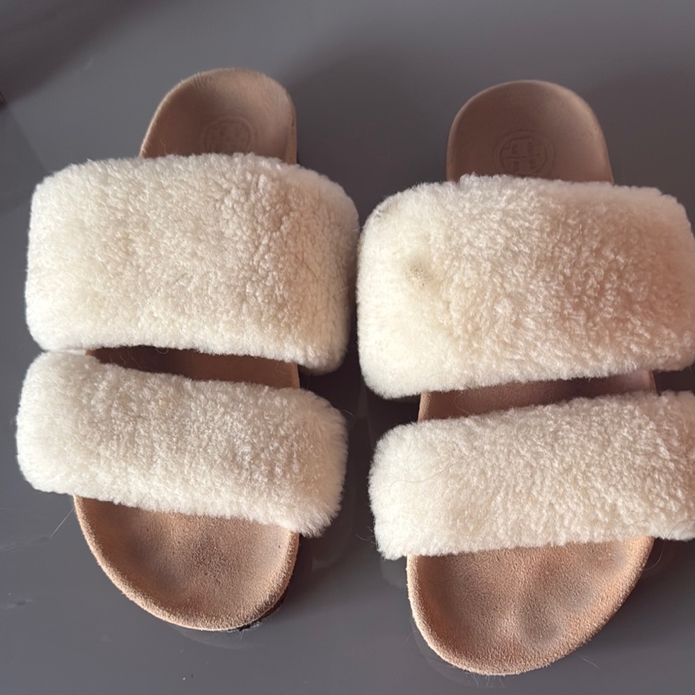 Tory Burch Cozy Cream Shearling slides